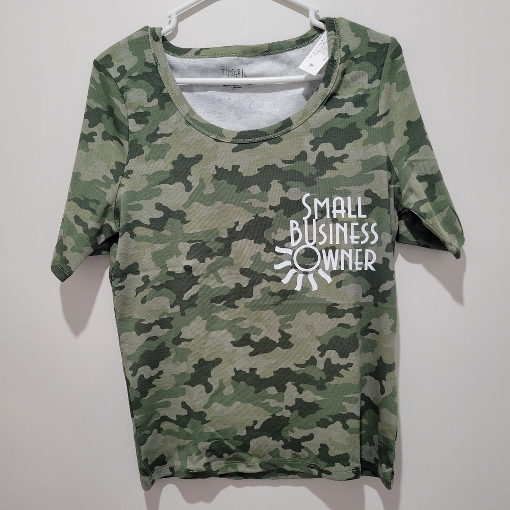 New custom small business owner camo tshirt womens Large